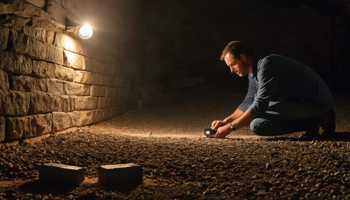 A provider checking a basement stone foundation for pest entry points in the Philadelphia area